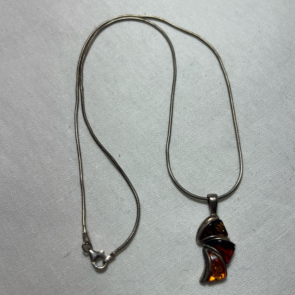 Amber Pendant Sterling Silver Necklace
